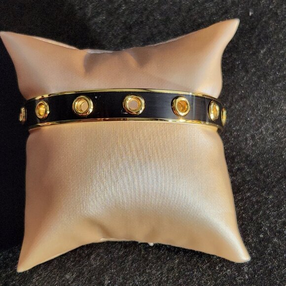 COACH black enamel and gold plated bangle bracelet with grommet design - Picture 4 of 10